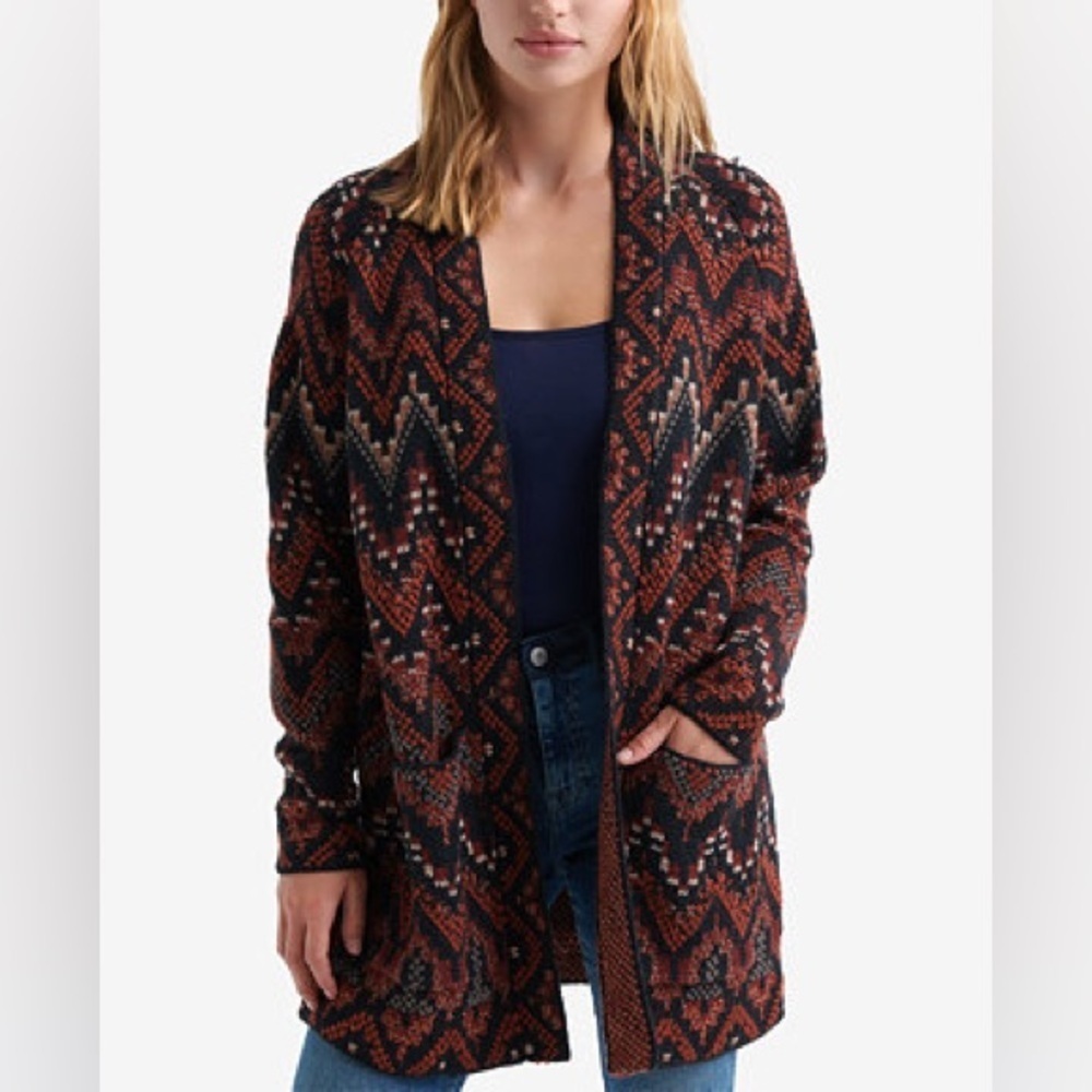 Lucky Brand Multicolor Ikat Open Sweater Cardigan Size S